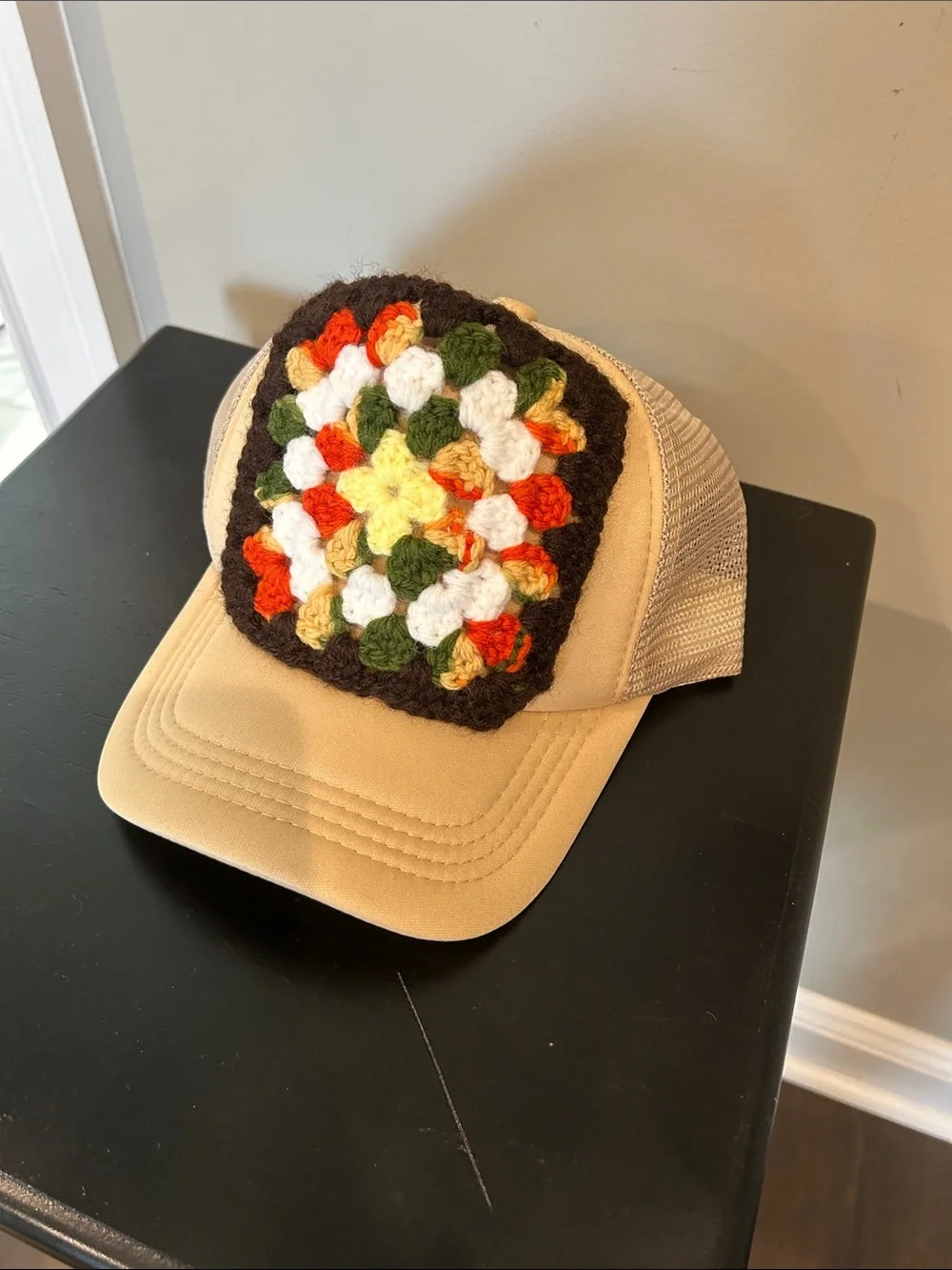 Granny square trucker hat! NWOT! Button back closure!